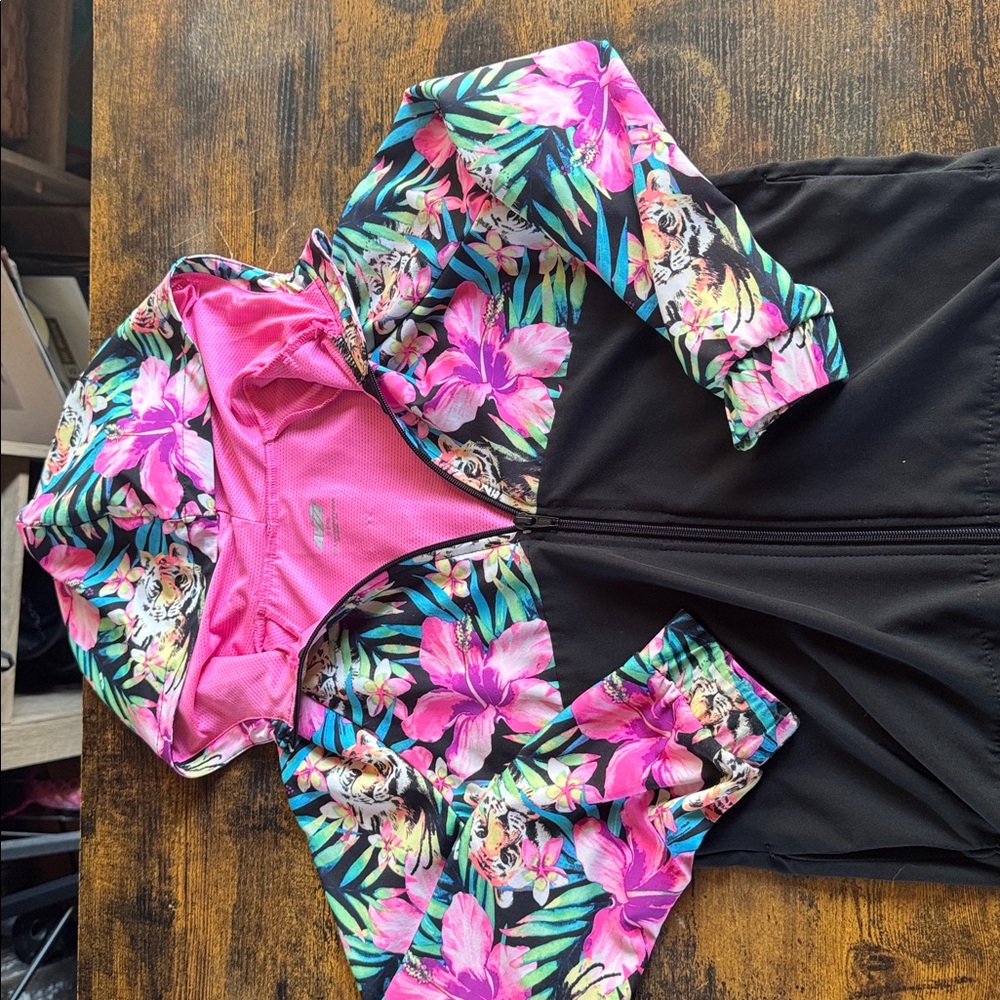 Floral Hooded Jacket with Pink and Black Design